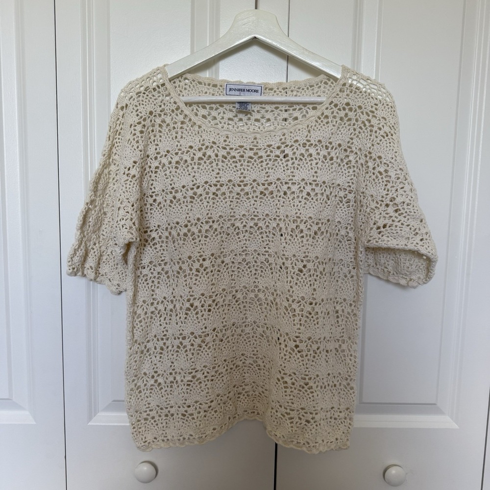 Vintage Jennifer Moore‎ Crochet Sweater Size M-L Summer Beach Vacation Boho